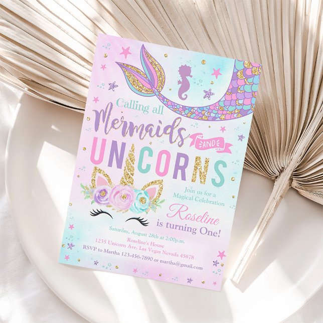 Magical Unicorn Mermaid Birthday Invitation (Creator Uploaded)