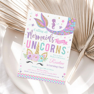 Magical Unicorn Mermaid Birthday Invitation