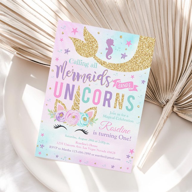 Magical Unicorn Mermaid Birthday Invitation (Creator Uploaded)