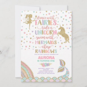 Magical Unicorn Mermaid Fairy Birthday Invitation
