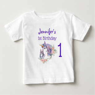 Magical Unicorn Mum & Baby Watercolor 1st Birthday Baby T-Shirt