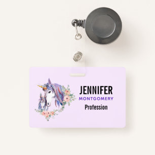 Magical Unicorn Mum & Baby Watercolor ID Badge