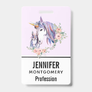 Magical Unicorn Mum & Baby Watercolor ID Badge