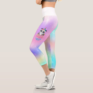 Magical Unicorn Panda. Rainbow Fantasy Activewear  Capri Leggings