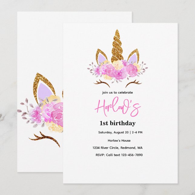 Magical Unicorn Party Birthday Invitation (Front/Back)
