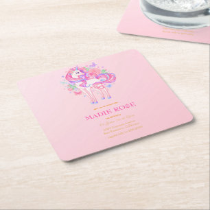 Magical Unicorn Party Birthday Square Paper Coaster