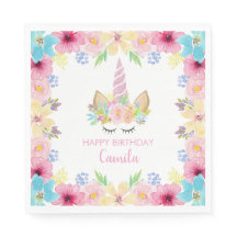 Magical Unicorn Party for Girls Floral Watercolor 