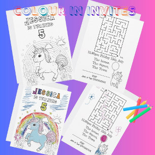 Magical Unicorn Party Invite coloring in sheet 