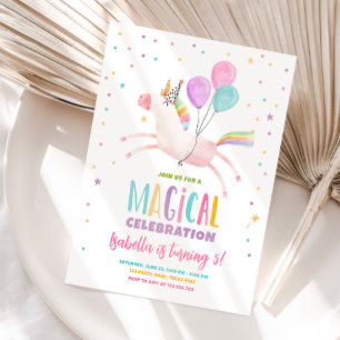 Magical Unicorn Party Rainbow Girl First Birthday Invitation