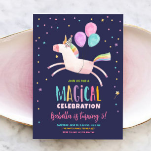 Magical Unicorn Party Rainbow Girl First Birthday Invitation