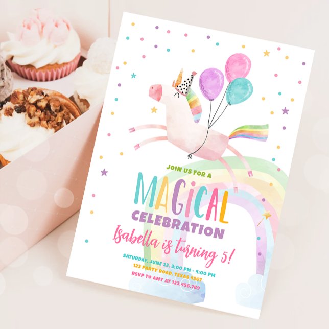 Magical Unicorn Party Rainbow Girl First Birthday Invitation (Creator Uploaded)