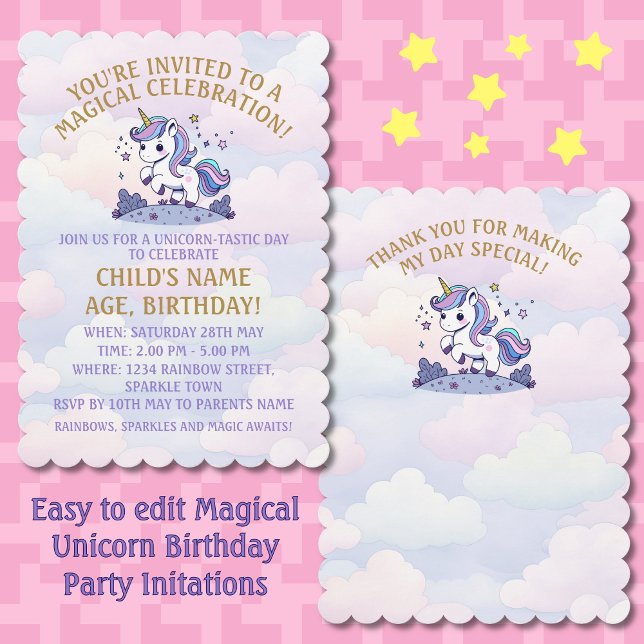 Magical Unicorn Pastel Birthday Party Invitation (Creator Uploaded)