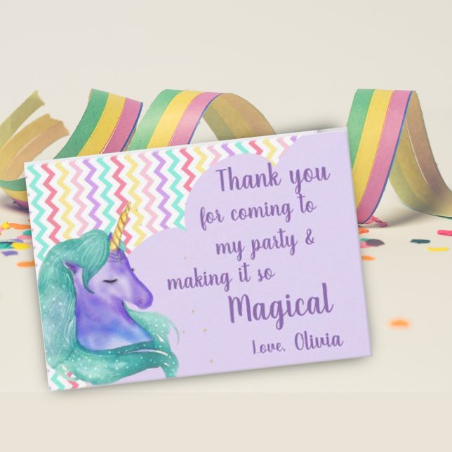 Magical Unicorn Pastel Chevron Kids Birthday Thank You Card (Creator Uploaded)
