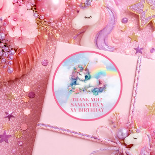 Magical Unicorn Pastel Colours Girl Birthday Stick Classic Round Sticker