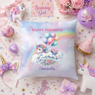 Magical Unicorn Pastel Girl Birthday Decorative Cushion