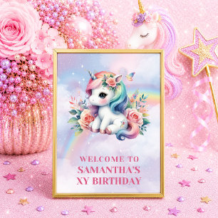 Magical Unicorn Pastel Girl Birthday Welcome Sign