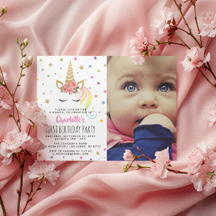 Magical Unicorn Pastel Photo   Fairytale Birthday Invitation