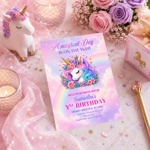 Magical Unicorn Pastel Rainbow Girl Birthday Invit Invitation
