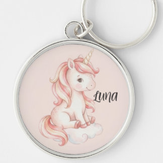 Magical Unicorn & Peach Florals Key Ring
