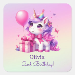Magical Unicorn Personalised Name & Age Birthday Square Sticker