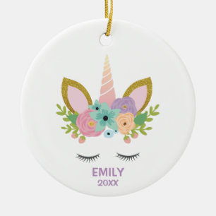Magical Unicorn Personalised  name glitter girly   Ceramic Tree Decoration