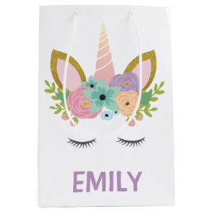Magical Unicorn Personalised name glitter girly Medium Gift Bag