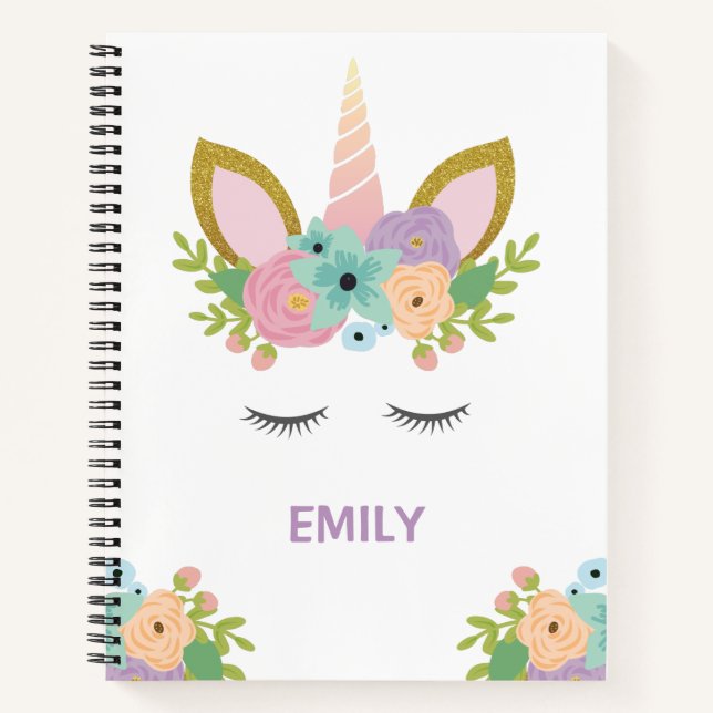 Magical Unicorn Personalised name glitter girly Notebook (Front)