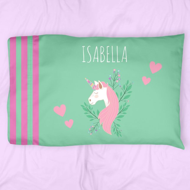 Magical Unicorn Pink and Teal Little Girl Name Pillowcase (Creator Uploaded)