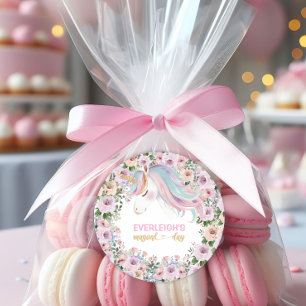 Magical Unicorn Pink Flower 1st birthday Classic Round Sticker