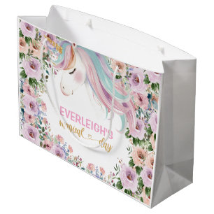 Magical Unicorn Pink Flower birthday Large Gift Bag