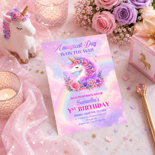 Magical Unicorn Pink Girl Birthday Party Invite