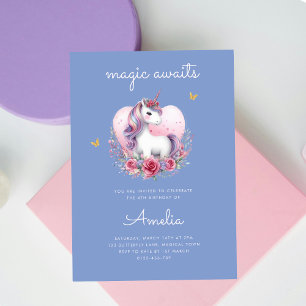 Magical Unicorn Pink Gold Elegant Birthday Invitation