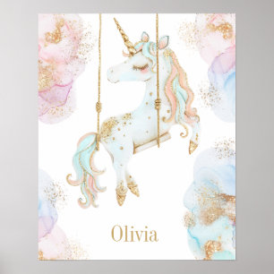 Magical Unicorn Pink & Gold Girls Name Poster