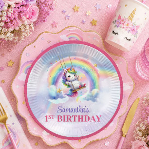 Magical Unicorn Pink Purple Girl Birthday Paper Pl Plate