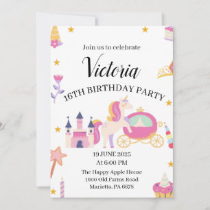 Magical Unicorn Princess Castle Birthday Party Invitation
