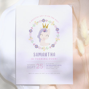 Magical Unicorn Princess   Pink & Gold Birthday Invitation