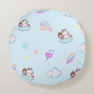 Magical Unicorn Princess rainbow pattern gradient  Round Cushion