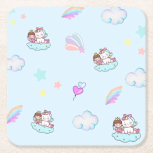 Magical Unicorn Princess rainbow pattern gradient  Square Paper Coaster