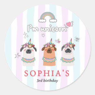 Magical Unicorn Pug Birthday Classic Round Sticker