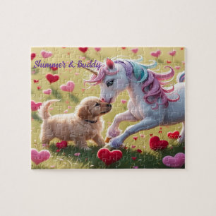 Magical Unicorn & Puppy Love Heart Field Jigsaw Puzzle