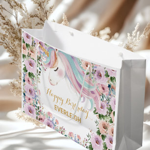 Magical Unicorn Purple Flower 1st birthday Large Gift Bag