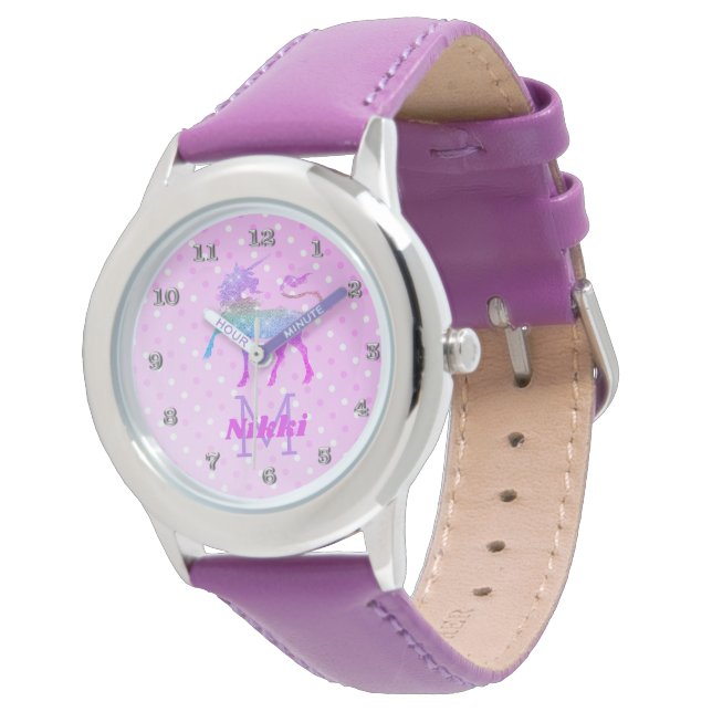 Magical Unicorn Purple Personalised Girls Watch (Angled)