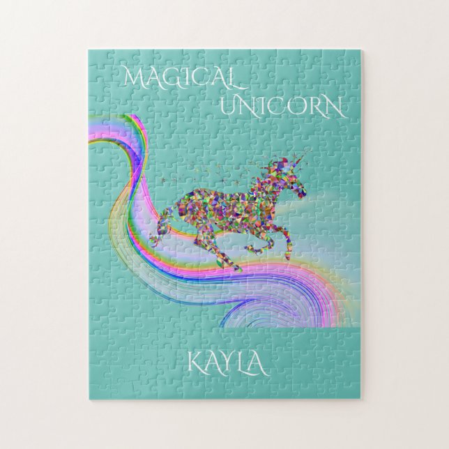 Magical unicorn puzzle with personalized name. (Vertical)