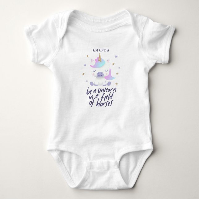 Magical Unicorn Quote | Add Name Baby Bodysuit (Front)