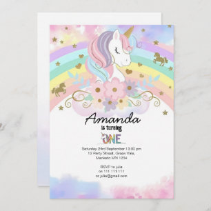 Magical Unicorn Rainbow 1st Birthday Invitation