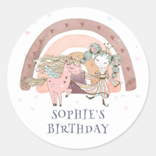 Magical Unicorn Rainbow 5th Birthday Party Classic Round Sticker