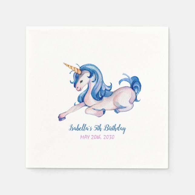 Magical Unicorn Rainbow 5th Birthday Party Napkin (Front)