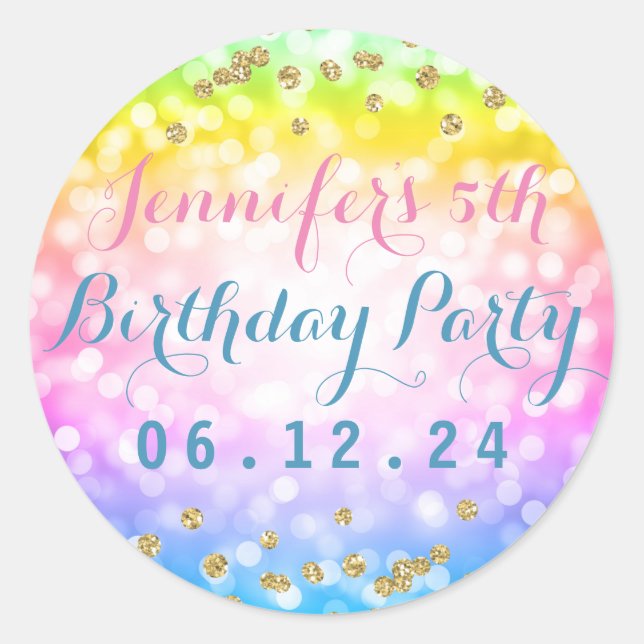 Magical Unicorn Rainbow Baby Kids Birthday Party Classic Round Sticker (Front)