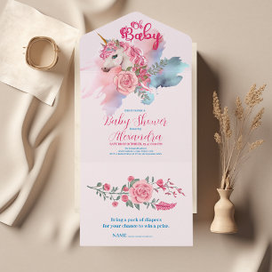 Magical Unicorn Rainbow Baby Shower All In One Invitation