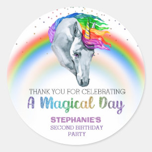 Magical Unicorn Rainbow Birthday Favour  Classic Round Sticker